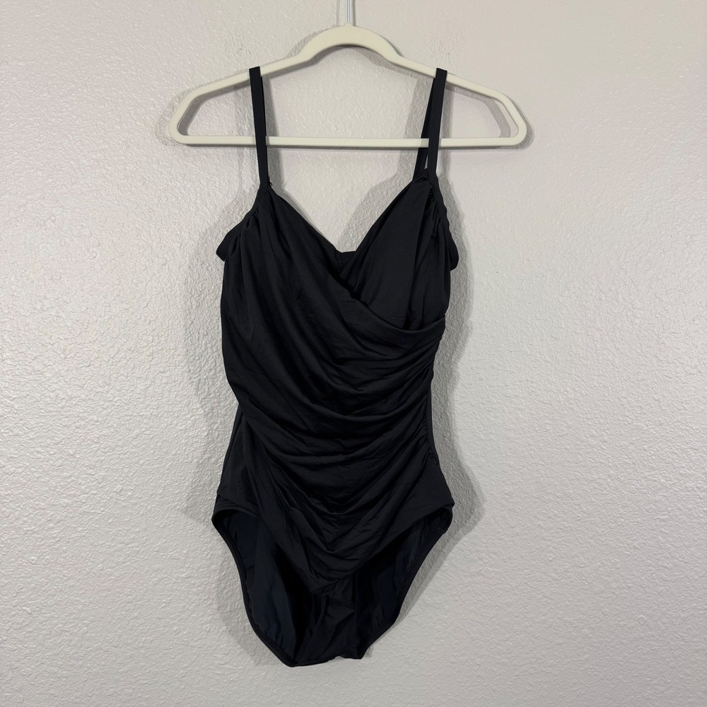 Jantzen Women's Size 12‎ Black Ruched Surplice One Piece Swimsuit JZ21555M